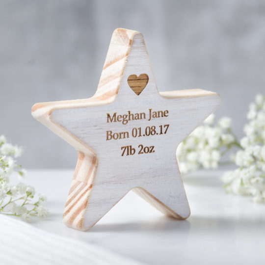 personalised baby wooden wish star keepsake