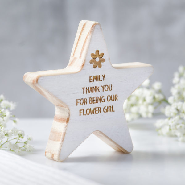personalised flower girl wooden star keepsake